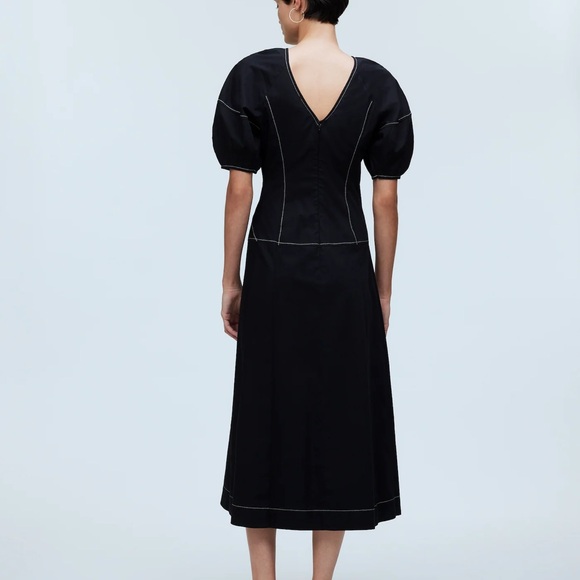 MADEWELL Puff-Sleeve Drop-Waist Midi Dress - Picture 3 of 12